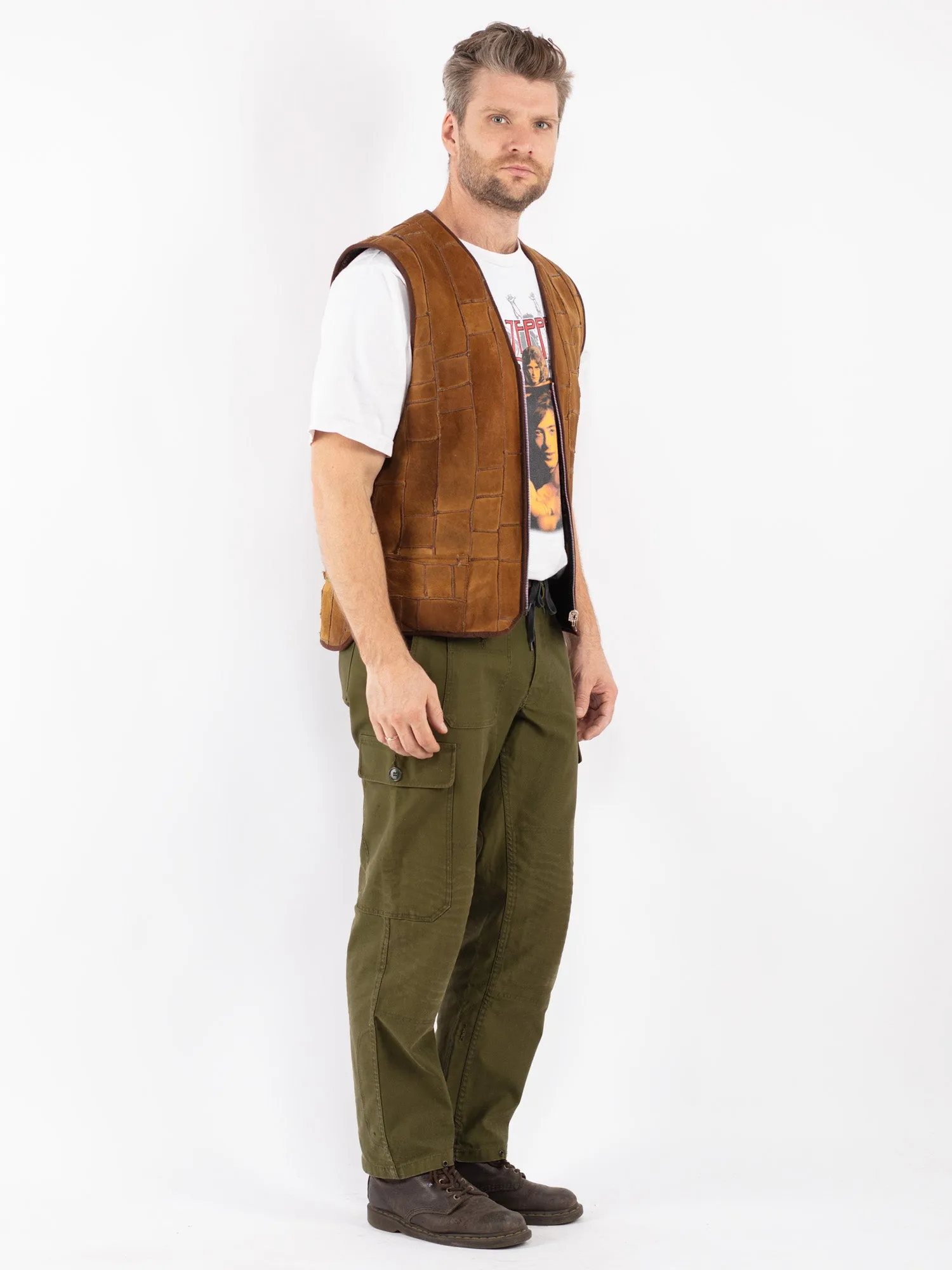 Vintage 70's Men Sheepskin Vest in Brown